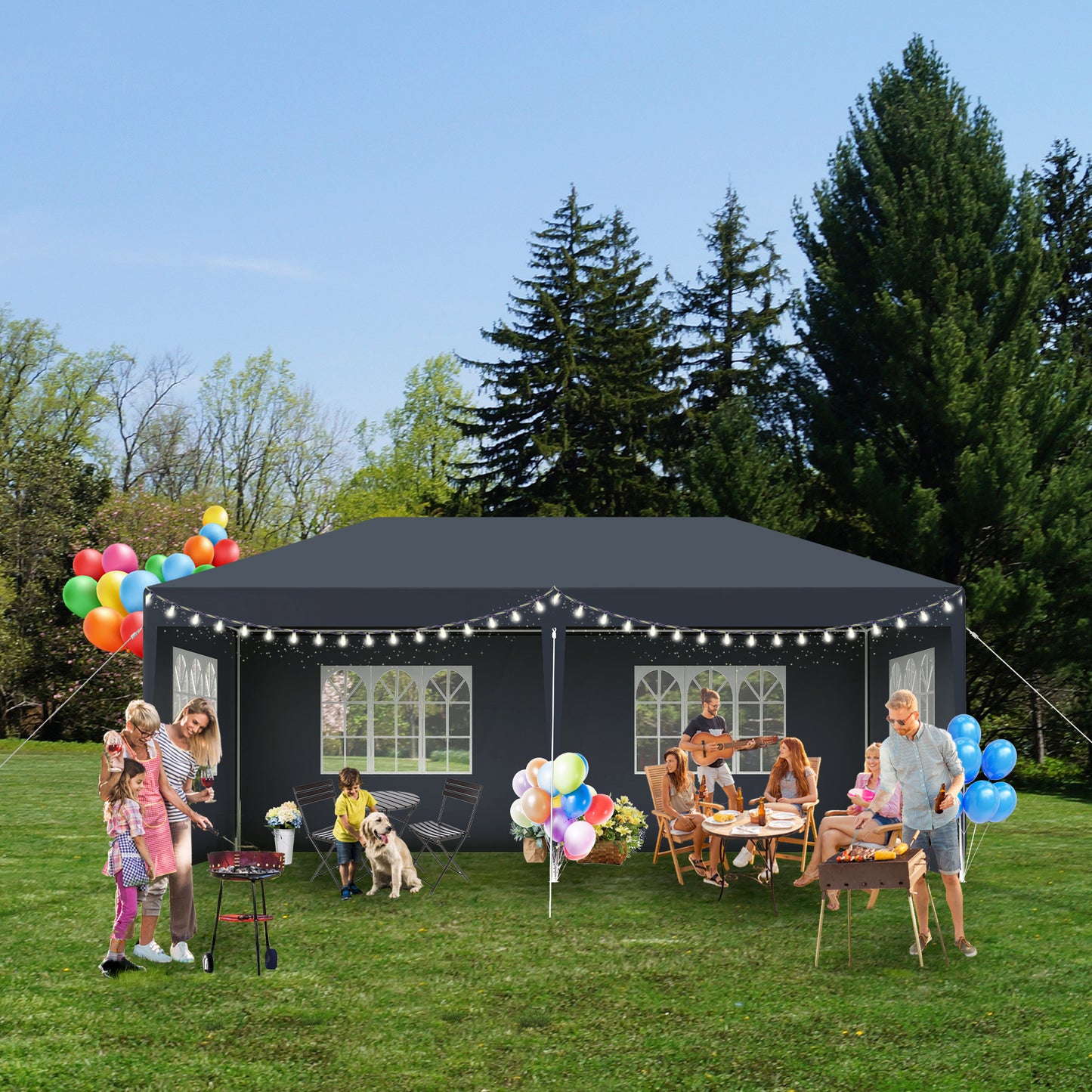 Partytent – Feesttent – Paviljoen – Tent – Overkapping – 3 x 9 Meter Antraciet – 27 m² Beschutte Ruimte – Waterafstotend PE Materiaal