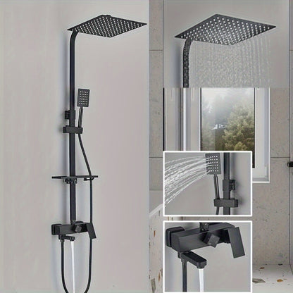 Douche Set Mat Zwart – Douche Accessoires – Regendouche – Overhead Douche – Douche Systeem – Koper Materiaal – Eenvoudige Wandmontage