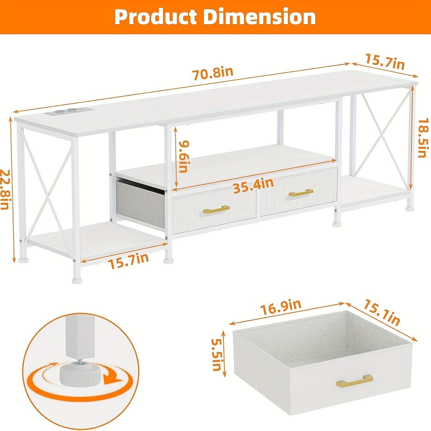 TV-Meubel voor 70-Inch TV – Met Lades en Open Vakken – Witte TV-Kast 180x40x58 cm voor Woonkamer of Slaapkamer