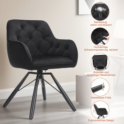 360° Draaibare Eetkamerstoelen – Draaistoelen – Velvet Stoelen – Bureaustoelen – Zwarte Stoelen – Set Van 2 – Ergonomisch Met Armleuningen – Stevige Metalen Pootjes