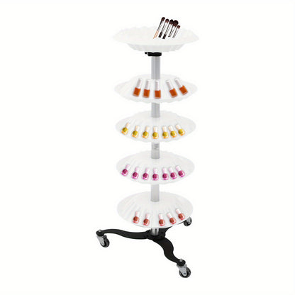 Nagellakhouder – Nagellakstandaard – Beauty Organizer – Cosmetica Opberger – Make-up Rek – 5 Lagen – Roestvrij Staal – Mobiel Met 3 Wieltjes – Wit Modern Design