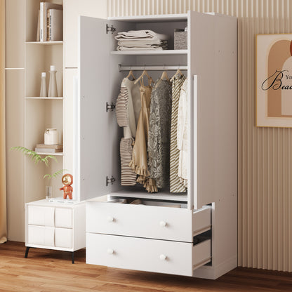 Kledingkast – Garderobekast – Opbergkast – Draaideurkast – Slaapkamerkast – Wit – Met Lades – Metaal – 70x40x170 cm – Eigentijds Design