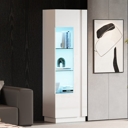 Vitrinekast – Glazen Kast – Displaykast – Opbergkast – Vitrine – Hoogglans Wit – 60x40x180 cm – Acryl Deuren – Vrijstaand zonder Elektriciteit