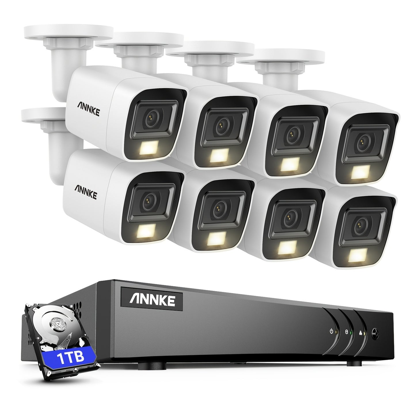 Bewakingscamera Set – 3K CCTV Camera – Beveiligingscamera – Surveillance Camera – Dome Camera – 8 Channel 5-in-1 DVR Recorder – Persoon- en Voertuigdetectie Met Microfoon – Kleur Nachtzicht Wit 1TB
