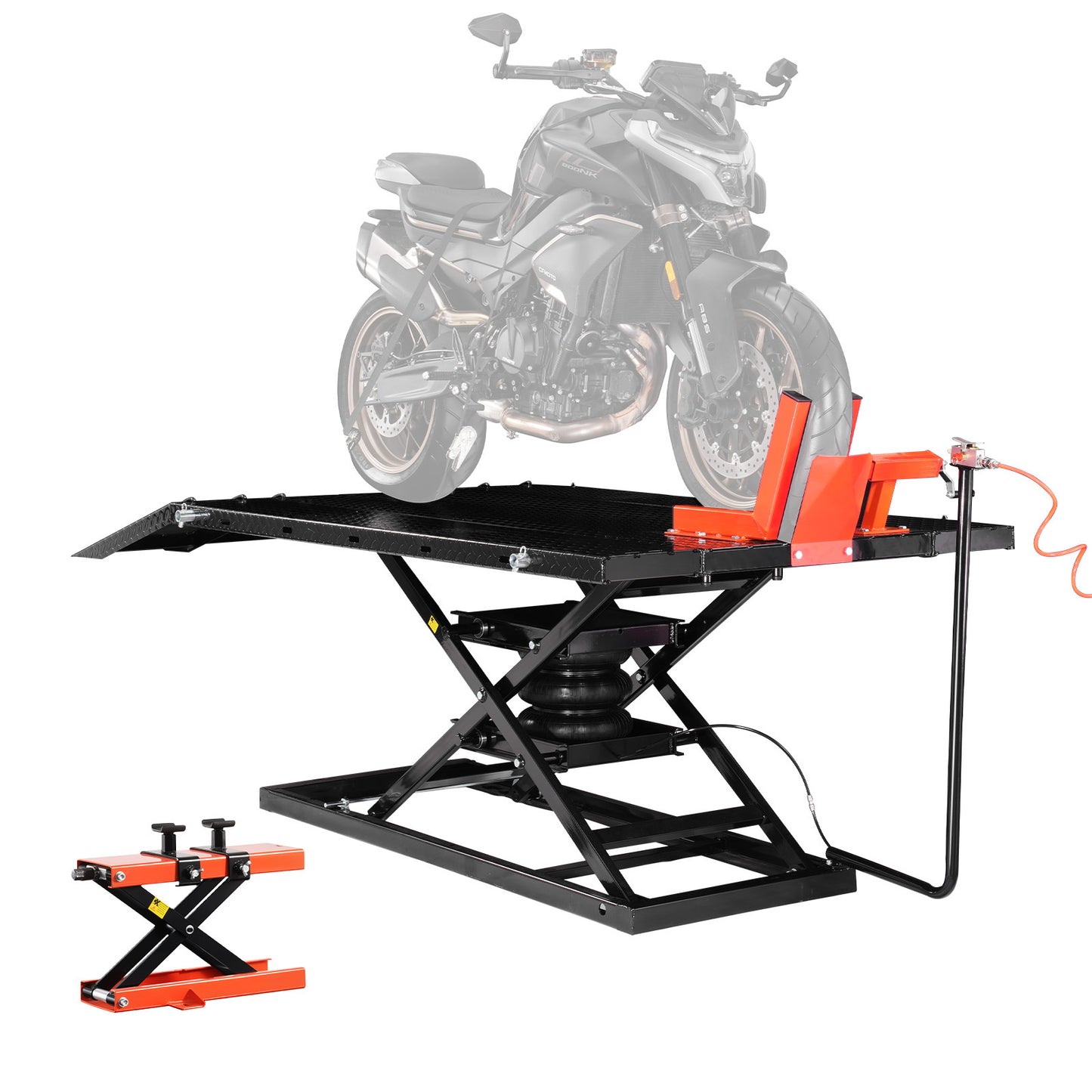 Motorfiets Krik – Motorkrik – Motorlift – Motorhefbrug – Motorheftafel – Pneumatisch – Draagvermogen 680 kg – Verstelbare Hoogte 18-94 cm