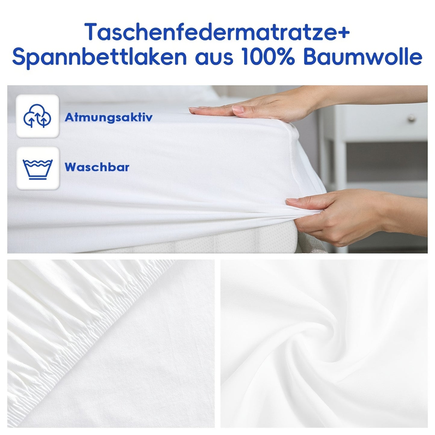Matras – Pocketveringmatras – Binnenveringsmatras – Ergonomisch Matras – Slaapmatras – 90x200 cm – 7-Zones Ondersteuning – 22 cm Hoog – Stevig H3