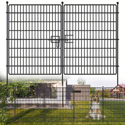 Zwarte Metalen Tuinafscheiding – Dierenren – Tuinhek – Hekwerk – Huisdieromheining – 15 Panelen – Roestvrij Stalen Draad – 81 cm Hoog – Eenvoudige Montage Zonder Graven