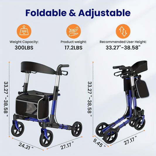 Rollator – Rollator Looprek – Loopwagen – Wandelwagen – Rolstoel – Opvouwbaar – Lichtgewicht Aluminium – Grote 20,32 cm Wielen – Ergonomische Zitting Met Rugleuning – In Hoogte Verstelbaar – Max 136 kg