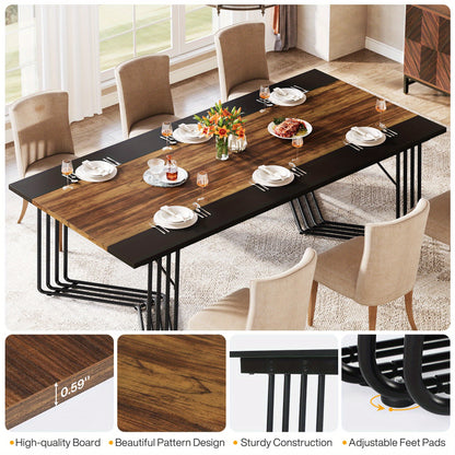 Eetkamertafel – Tafel – Eettafel – Dinertafel – Familietafel – Rustiek Bruin & Zwart – 78,74 Inch Breed – Geometrisch Metaal Onderstel