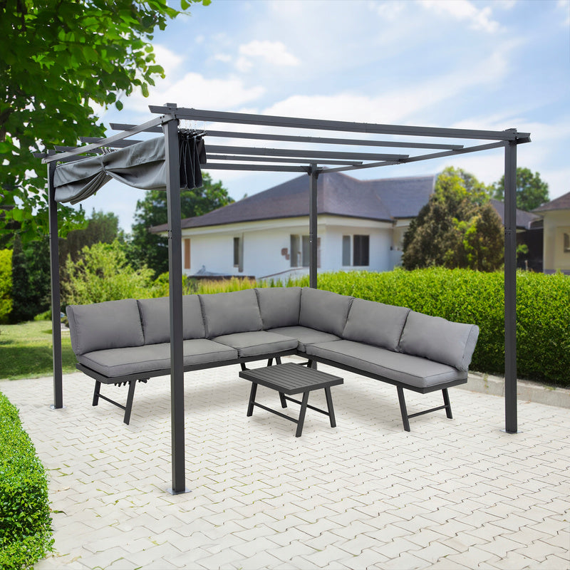 Prieel – Tuinpaviljoen – Overkapping – Partytent – Pergola – Uitschuifbaar Waterafstotend Dak – Stalen Frame 3x4m Antraciet