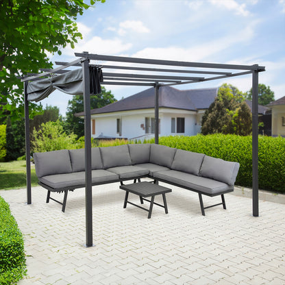 Prieel – Tuinpaviljoen – Overkapping – Partytent – Pergola – Uitschuifbaar Waterafstotend Dak – Stalen Frame 3x4m Antraciet