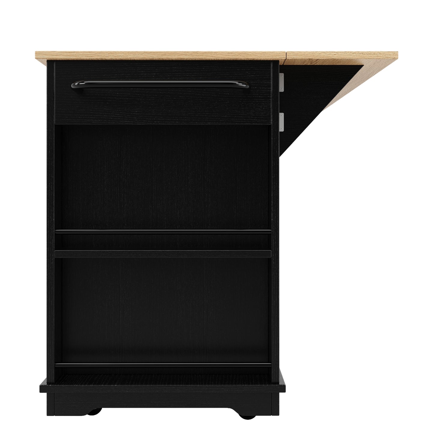 Keukentrolley – Keukenwagen – Keukenmeubel – Werkstation – Serveerwagen – Uitklapbaar Werkblad – Houtlook MDF – 106×50/78×90,5 cm – Zwart