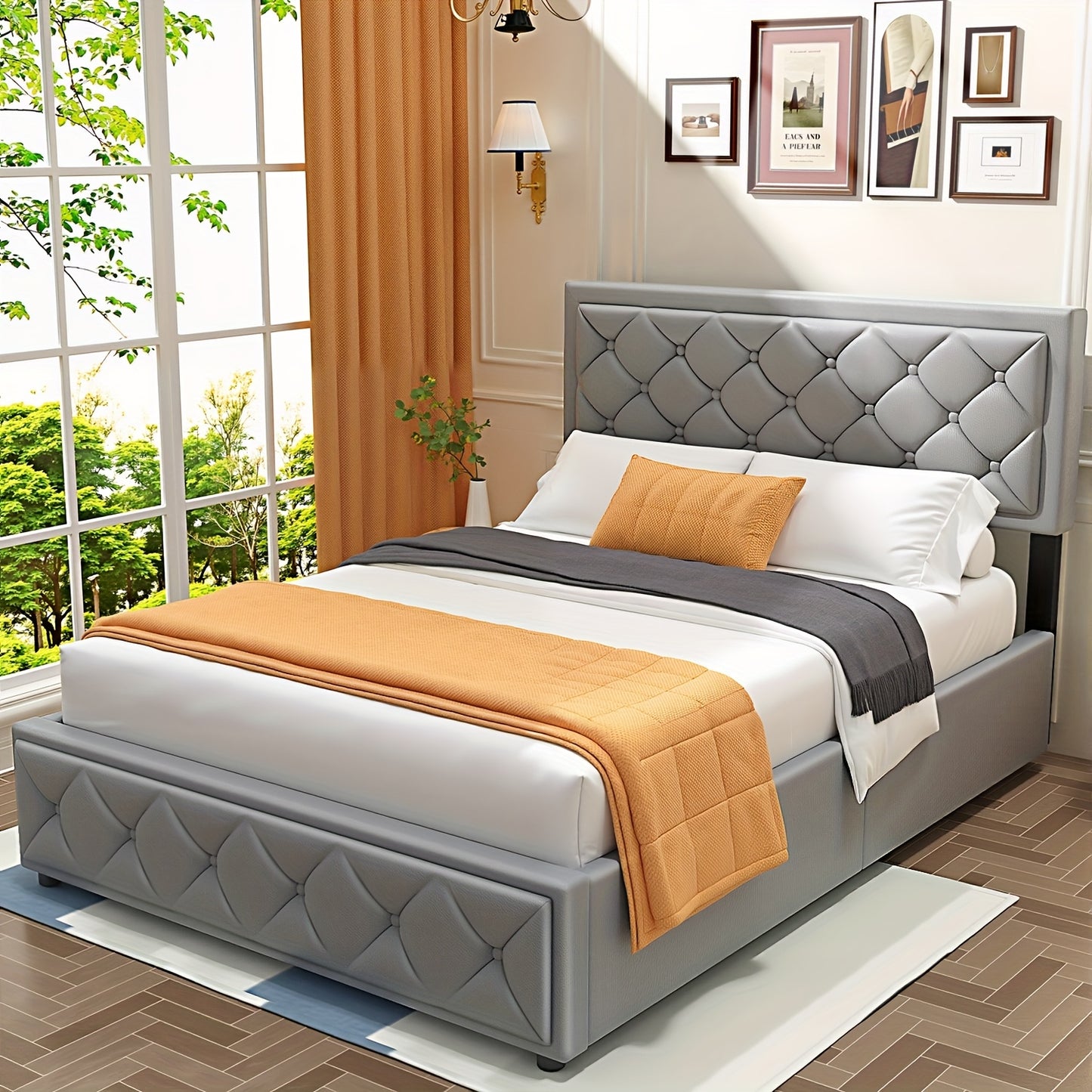 Stoffen Tweepersoonsbed – Opbergbed – Liftbed – Ottomanbed – Slaapbed – Hydraulisch Liftmechanisme – 150x209 cm Grijs