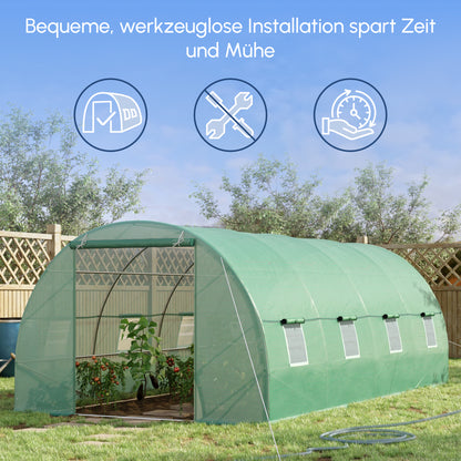 Kweektunnel – Groententunnel – Tomatentunnel – Kas – Folietunnel – Groen – Ventilatieraam – 595 x 300 x 200 cm – UV-bestendig kunststof