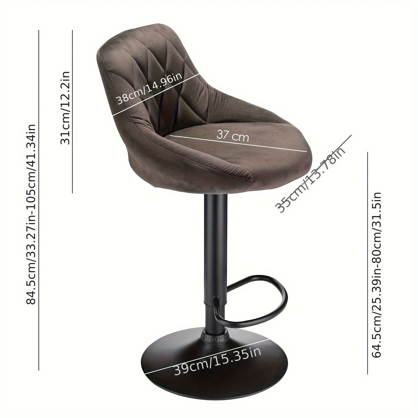 Velvet Barkrukken – Barstoelen – Keukenkrukken – Horecakrukken – Barkruk Set 2 Stuks – Zachte Velvet Bekleding – Stevig Metalen Frame - Bruin
