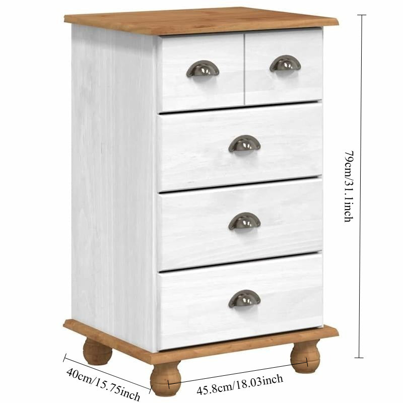 Witte Ladekast – Dressoir – Kast – Commode – Opbergkast – Massief Grenen Hout – 4 Lockbare Laatjes – Minimalistisch Design – 45,8x40x79 cm