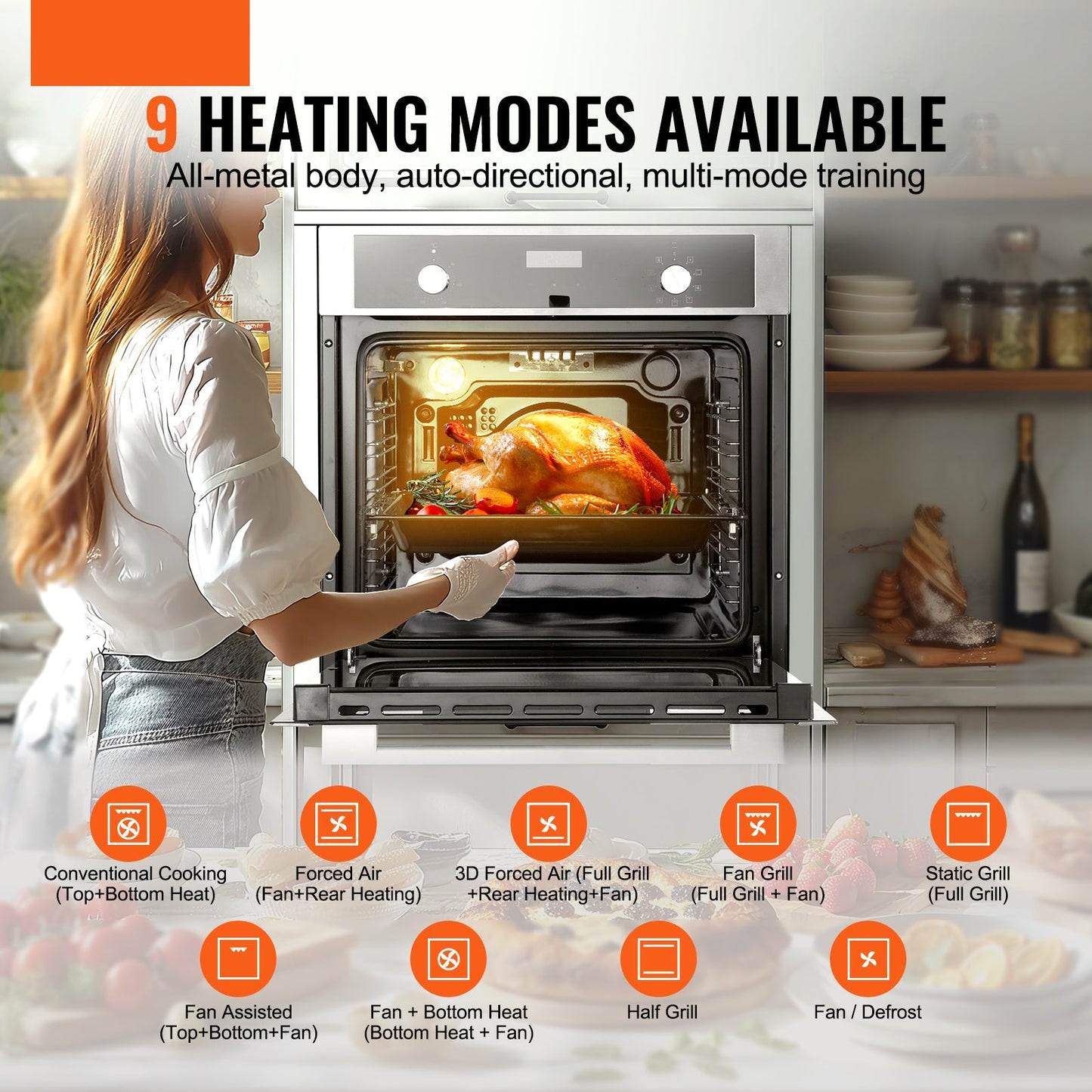 Inbouwoven – Elektrische Oven – Heteluchtoven – Multifunctionele Oven – Muuroven – 76 Liter Inhoud – Snelle Voorverwarming 3550W