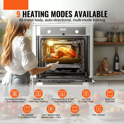 Inbouwoven – Elektrische Oven – Heteluchtoven – Multifunctionele Oven – Muuroven – 76 Liter Inhoud – Snelle Voorverwarming 3550W