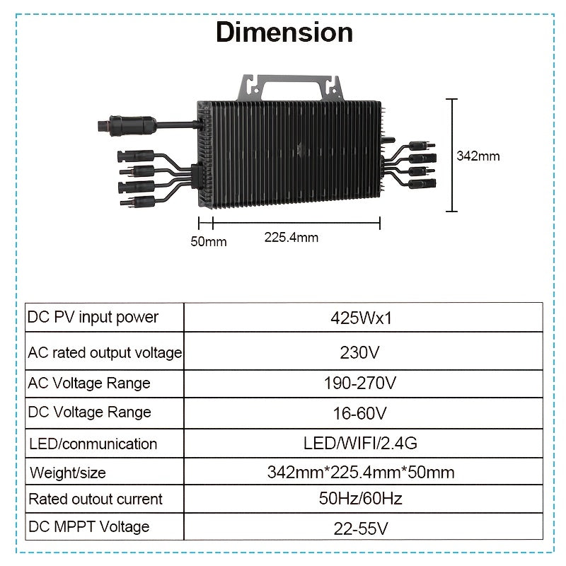 Micro-omvormer Zonne-energie Omvormer – Zonnepaneel Omvormer – Solar Inverter – Grid Tie Omvormer – Hybride Omvormer – 1000W Vermogen – IP67 Waterdicht & WiFi Monitoring