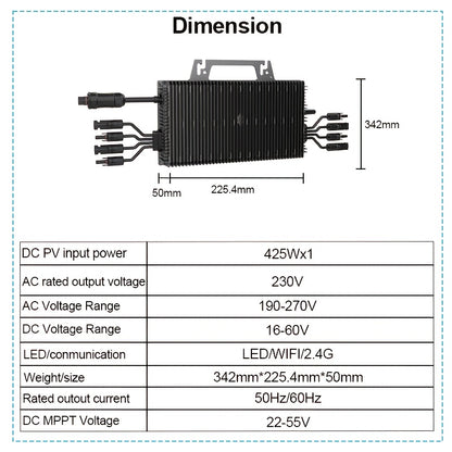 Micro-omvormer Zonne-energie Omvormer – Zonnepaneel Omvormer – Solar Inverter – Grid Tie Omvormer – Hybride Omvormer – 1000W Vermogen – IP67 Waterdicht & WiFi Monitoring