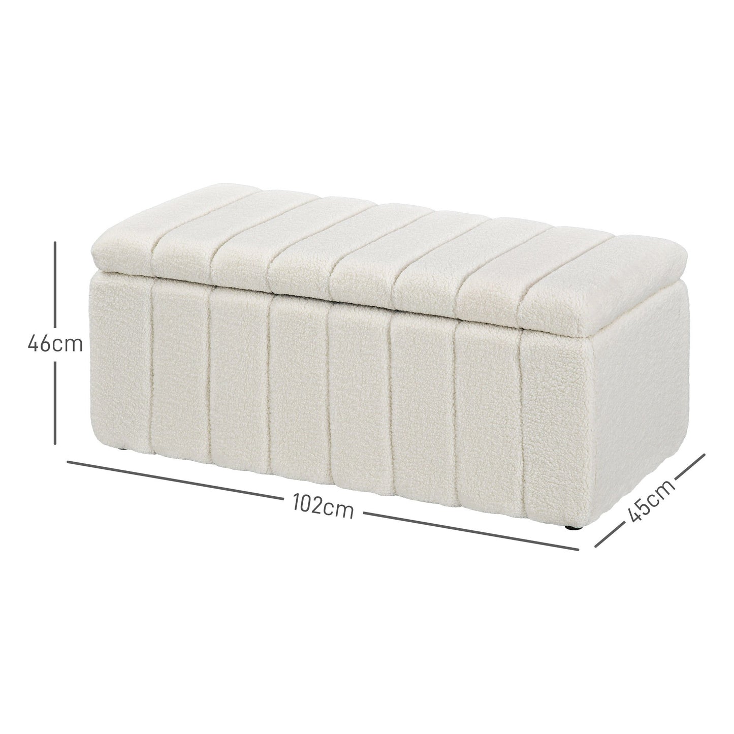 Opbergbankje – Zitbank – Bankje – Halbank – Opbergbox – Crème Wit Teddy Fleece – Houten Pootjes – 102x45x46 cm – Met Verstopte Opbergruimte