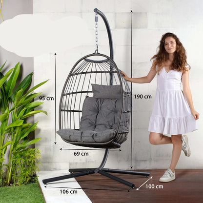 Hangende Eierstoel – Schommelstoel – Hangstoel – Relaxstoel – Eierhangstoel – Diepgrijs – Draagvermogen 250 kg – Water- en UV-bestendige Kussens