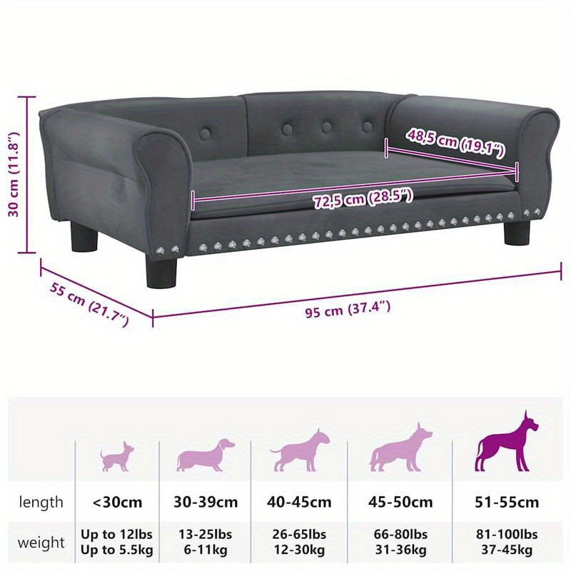 Hondenbed – Hondenslaapplaats – Hondenmand – Hondenmat – Middelgrote Hond – Donkergrijs Velvet – Comfortabele Vulling – Royale Afmetingen 95x55x30 cm