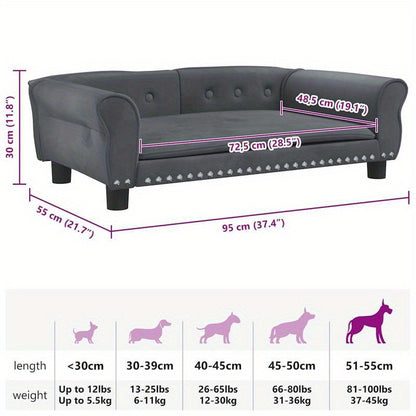 Hondenbed – Hondenslaapplaats – Hondenmand – Hondenmat – Middelgrote Hond – Donkergrijs Velvet – Comfortabele Vulling – Royale Afmetingen 95x55x30 cm