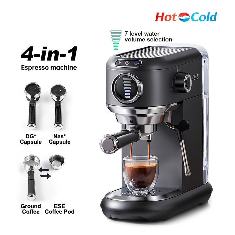 Espressomachine – Koffiemachine – Latte Maker – Cappuccinomachine – Halfautomaat – Roestvrij Stalen Behuizing – 7-instelbare Watervolume Controle