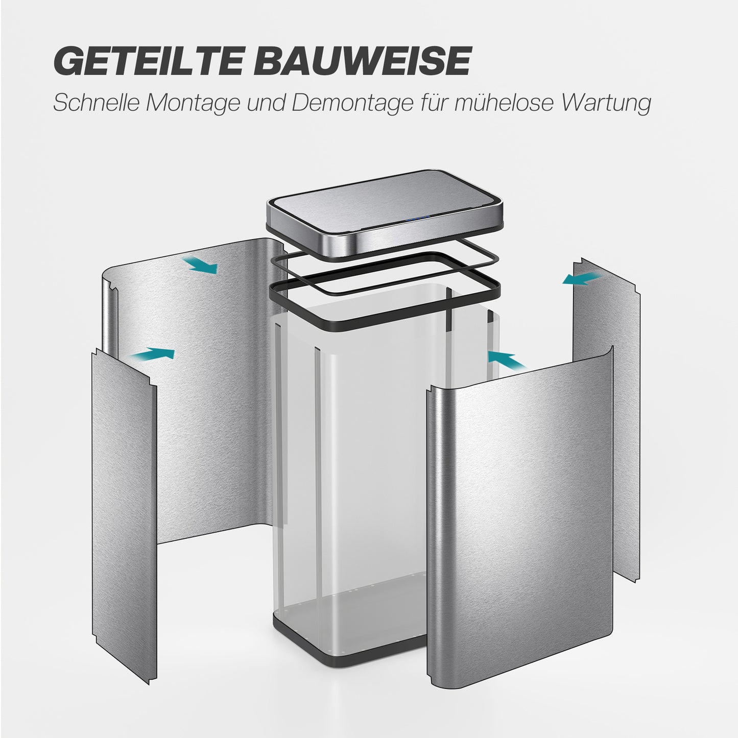 Automatische Prullenbak – Sensor Afvalbak – Touchless Afvalemmer – Bewegingssensor Prullenbak – RVS Vuilnisbak – 60 Liter Capaciteit – Batterijgevoed – Zilverkleurig