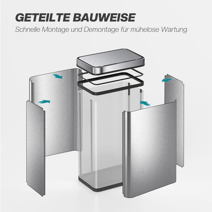 Automatische Prullenbak – Sensor Afvalbak – Touchless Afvalemmer – Bewegingssensor Prullenbak – RVS Vuilnisbak – 60 Liter Capaciteit – Batterijgevoed – Zilverkleurig