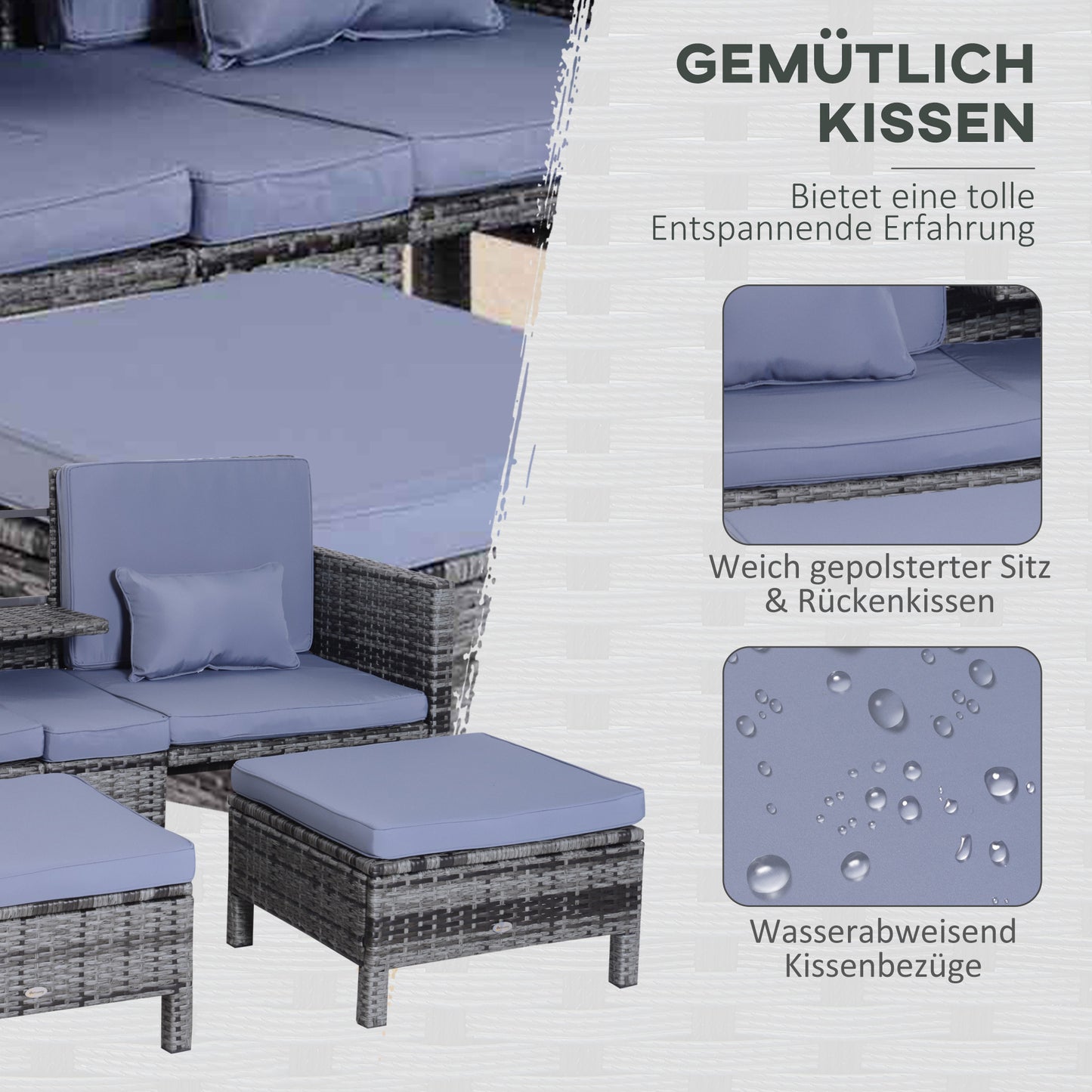 3-delige Loungeset – Tuinmeubelset – Tuinbank – Loungesofa – Rattan Set – Grijs – Verstelbare Rugleuning – Weerbestendig Poly Rattan Met Metalen Frame