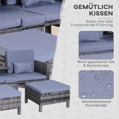 3-delige Loungeset – Tuinmeubelset – Tuinbank – Loungesofa – Rattan Set – Grijs – Verstelbare Rugleuning – Weerbestendig Poly Rattan Met Metalen Frame