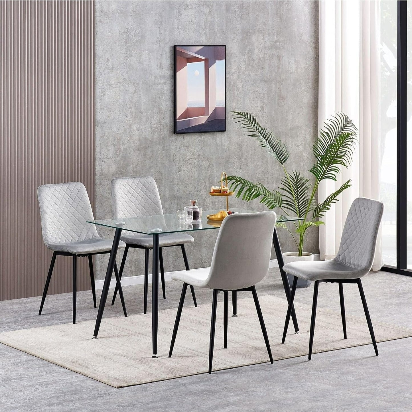 Eetkamerstoelen – Stoelen – Kuipstoelen – Designstoelen – Velours Stoel – Set van 4 – Metalen Poten – Ergonomisch Comfort – Beschermende Glijders