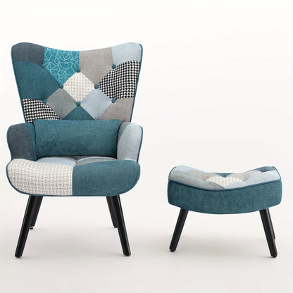 Fauteuil – Stoel – Lounge Chair – Relaxstoel – Blauw Linnen Fauteuil – Ergonomische Rugleuning – Inclusief Voetenbank