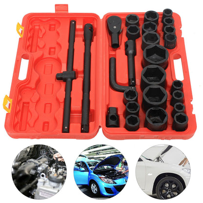 Impact Steeksleutelset – Dopsleutelset – Ratelsleutelset – Momentsleutel – Auto Steeksleutel – 26-delig 3/4" & 1" Aandrijving – Hittebehandeld Chroom-Vanadiumstaal – 21-65 mm Maten