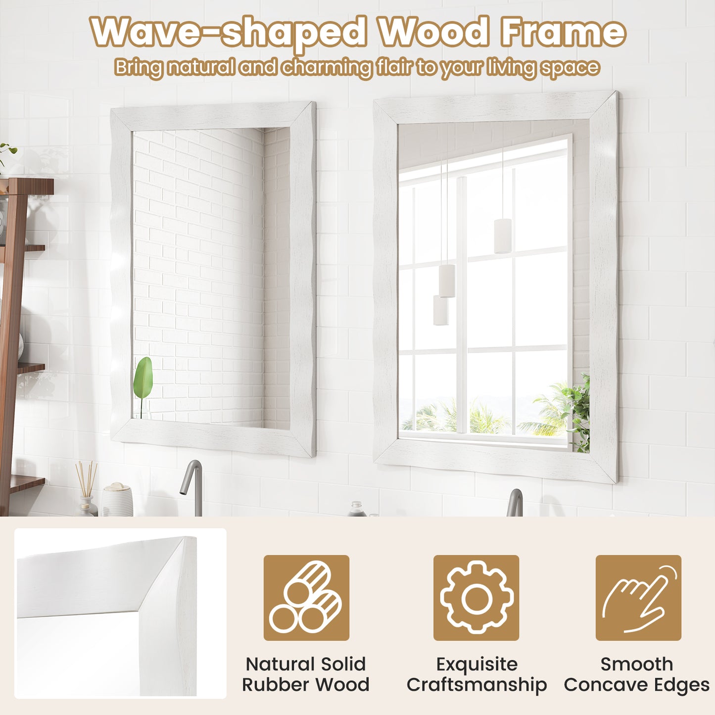 Wandspiegel – Muurspiegel – Grote Spiegel – Rechthoekige Spiegel – Decoratieve Spiegel – Rubberhouten Frame – 106 x 71,5 cm – Natuurlijk Design
