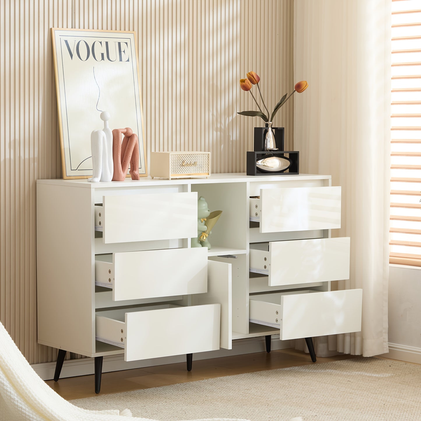Moderne kast – opbergkast – ladekast – witte kast – meubelkast – 6 laden en deur – stevig en onderhoudsvriendelijk – compact en ruim met 3,2+ kubieke voet opslagruimte