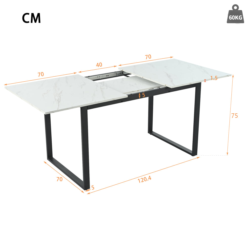 Extendable/Telescopic Dining Table with Expandable/Telescopic Length (140/180) - Modern Marble Tabletop & Sturdy Metal Frame Suitable for Home & Office, Space-Saving Expandable Desk Table