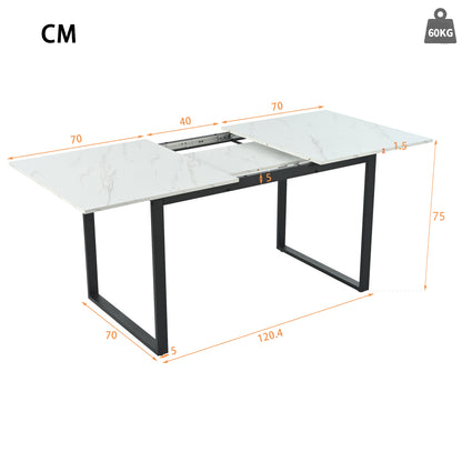 Extendable/Telescopic Dining Table with Expandable/Telescopic Length (140/180) - Modern Marble Tabletop & Sturdy Metal Frame Suitable for Home & Office, Space-Saving Expandable Desk Table