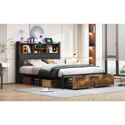 Opbergbed – Tweepersoonsbed – Bedframe – Slaapbank – Boxspring – 180x200 cm – LED Verlichting Hoofdeinde – USB Laadpoort