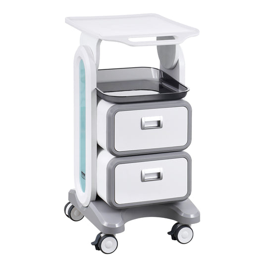 Medische Trolley – Verrijdbare Wagen – Lab Trolley – Behandelwagen – Opbergwagen – 3 Niveaus Met 2 Laden – Hoogwaardig ABS Kunststof & Vergrendelbare Wielen