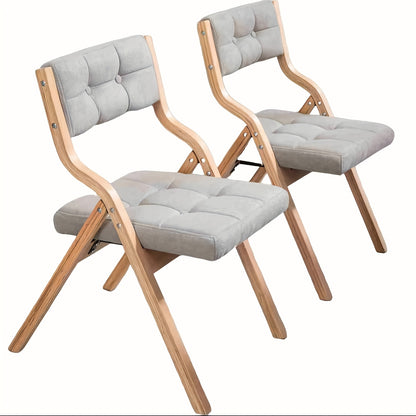 Folding Chair with Cushion, Wooden Upholstered Folding Chair 2pcs Set, Portable Assembled Folding Dining Chairs for Guests, Kitchen, Office, Wedding And Party, Gray