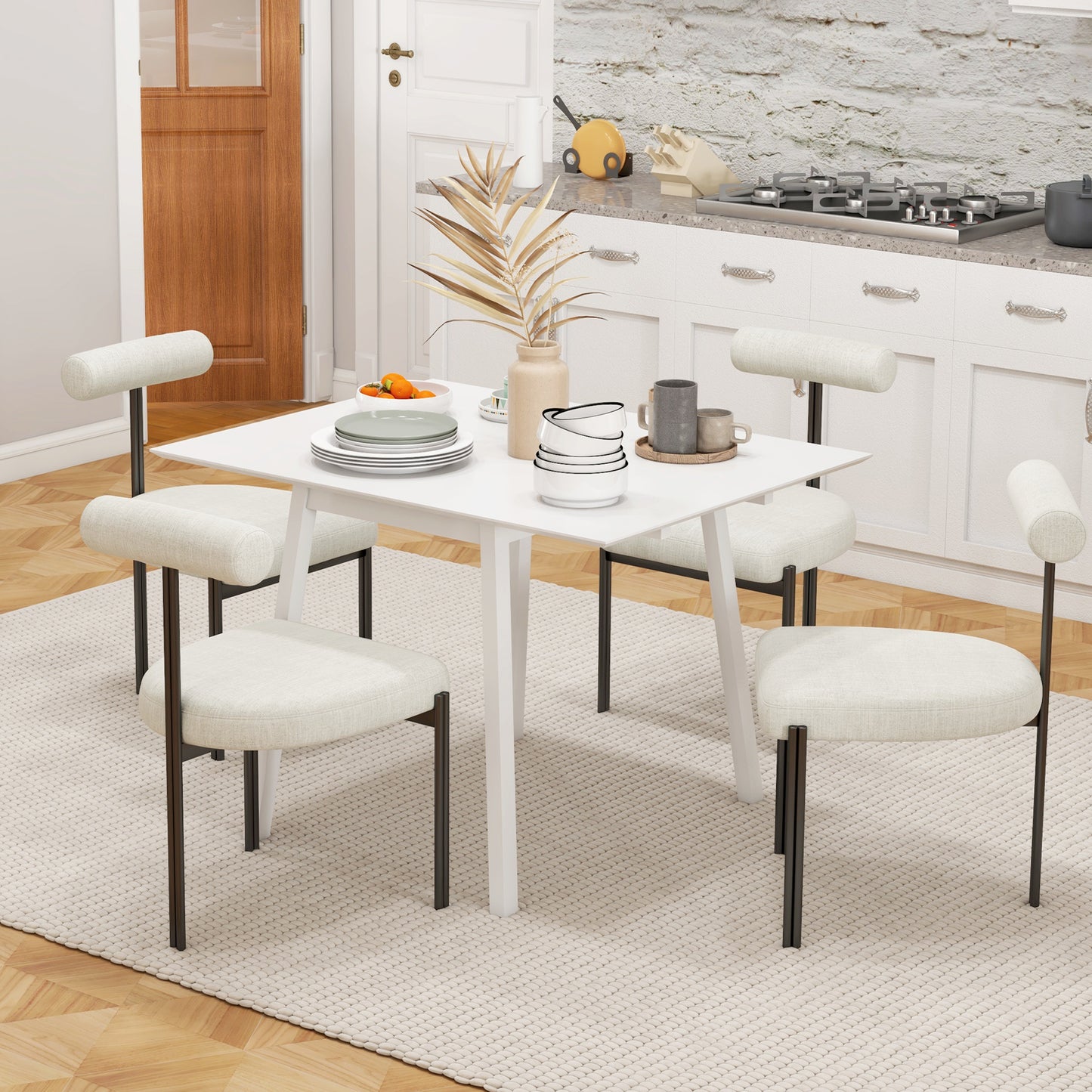 Opvouwbare Eettafel – Uitklapbare Tafel – Inklapbare Eettafel – Keukentafel – Compacte Eettafel – Wit – 2 Dubbele Klapbladen – 110x86x75 cm