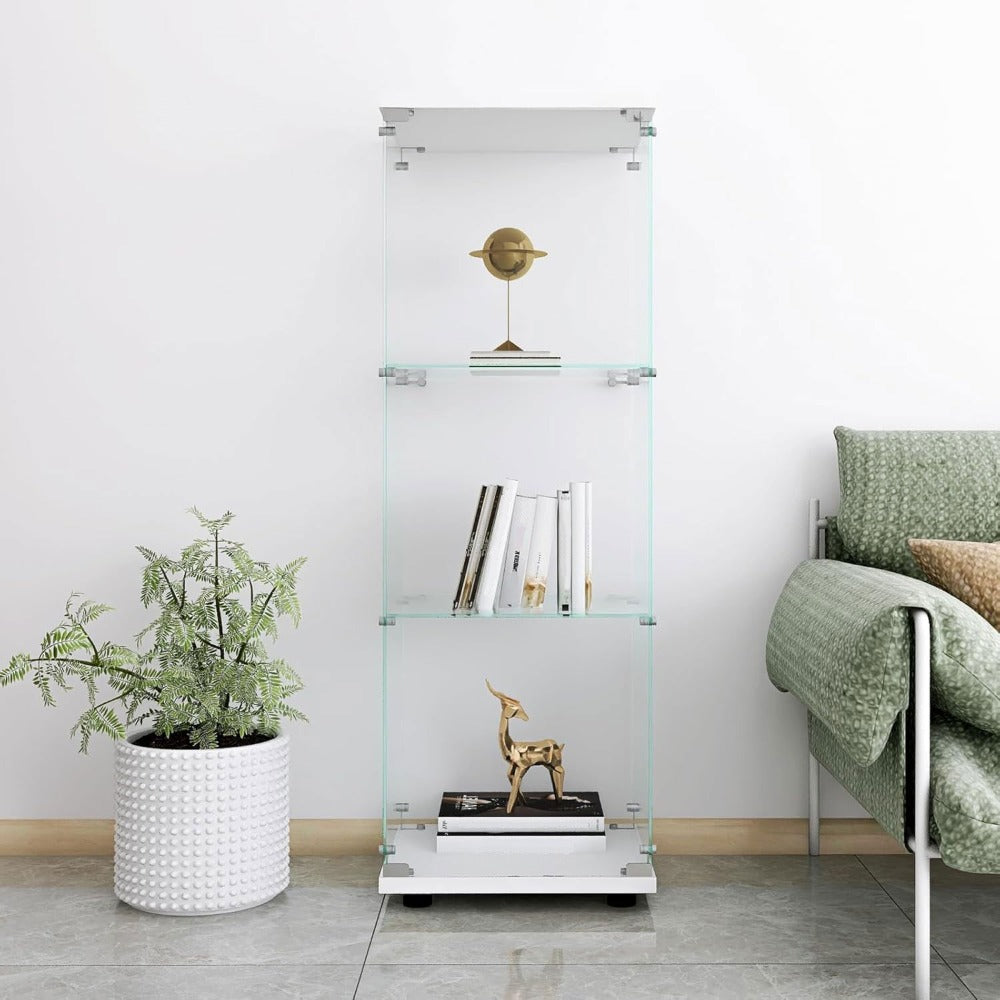 Glazen Vitrinekast – Vitrinekast – Displaykast – Collectiekast – Dressoir – 3 Glazen Planken – Met Slot – Wit – 125x42x36 cm