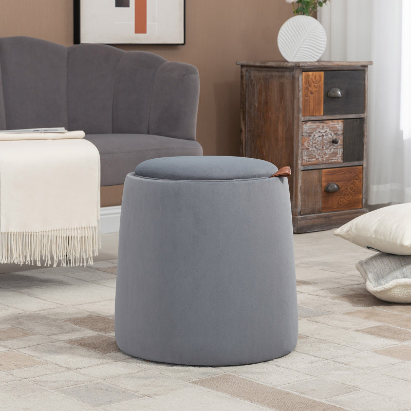 Poef – Ottoman – Zitzak – Hocker – Voetenbankje – Met Opbergruimte – Grijze Fluwelen Bekleding – Compact Formaat 44x47,5 cm