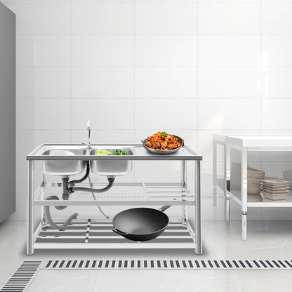 Vrijstaande Spoeltafel – RVS Werktafel – Dubbele Spoelbak – Keukentafel – Afwastegel – Roestvrij Staal – 120x45x80 cm – 360° Draaibare Kraan