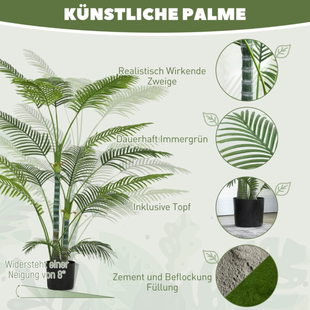 Kunstpalm – Nepboom – Valse Palm – Kunstplant – Faux Tree – UV-Bestendig – Onderhoudsvrij – 16 Realistische Bladeren – Zwarte Pot