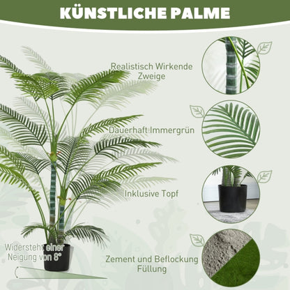 Kunstpalm – Nepboom – Valse Palm – Kunstplant – Faux Tree – UV-Bestendig – Onderhoudsvrij – 16 Realistische Bladeren – Zwarte Pot