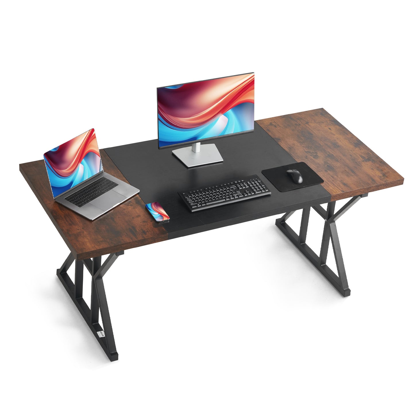 Grote Computerbureau – Bureautafel – Werkplek – Schrijftafel – Laptoptafel – Rustiek Bruin & Zwart – Stevig Carbonstaal Frame – 180x80 cm Groot Werkblad